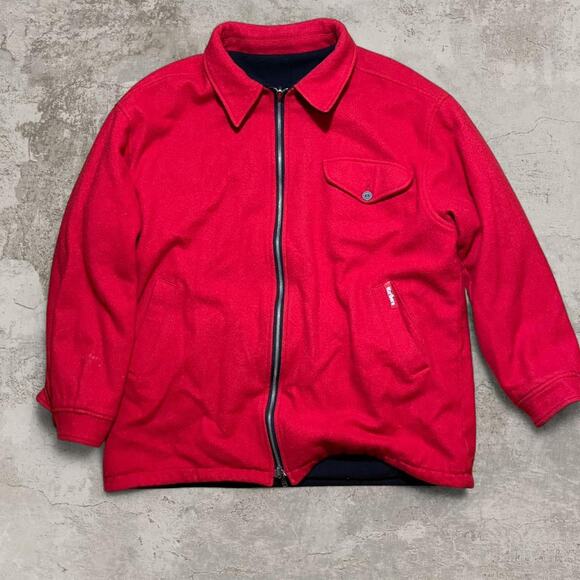 Black and red reversible 90s wool Marlboro fleece winter jacket size L - Picture 5 of 8